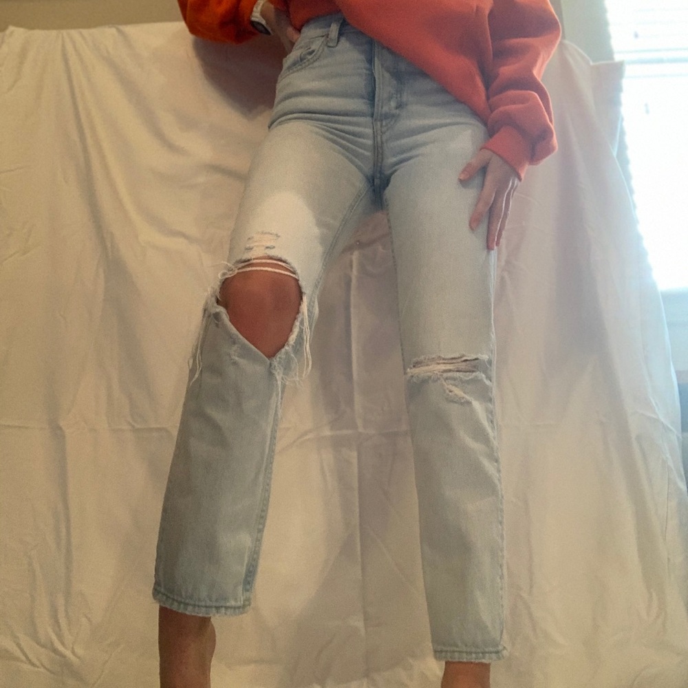 High Rise Ripped Mom Jeans